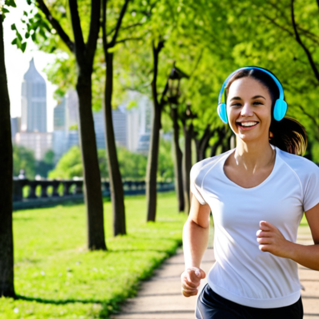 **Image Prompt:** A person wearing headphones, smiling, and jogging in a park. In the background, there are trees and a hint of a cityscape. The overall feel is one of enjoying a pleasant activity while learning. (Focus: Podcasts offer convenience, can be listened to anywhere)
