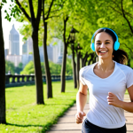 **Image Prompt:** A person wearing headphones, smiling, and jogging in a park. In the background, there are trees and a hint of a cityscape. The overall feel is one of enjoying a pleasant activity while learning. (Focus: Podcasts offer convenience, can be listened to anywhere)